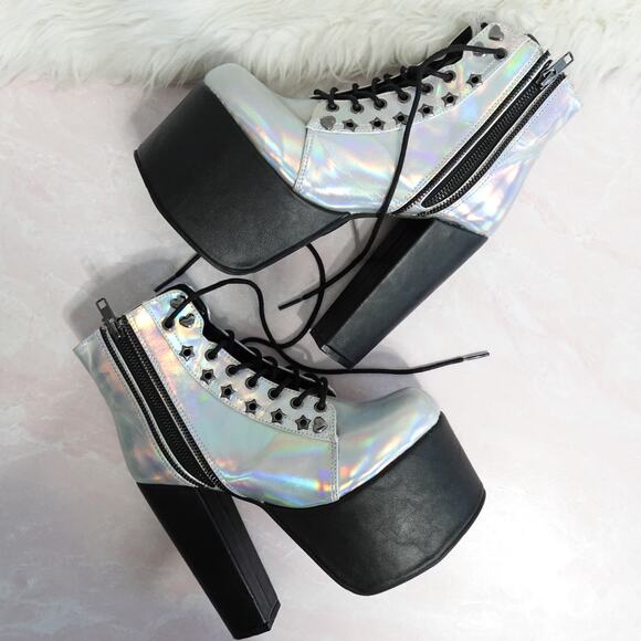 Demonia Torment-712 Silver Hologram Platform Boots - Picture 2 of 13